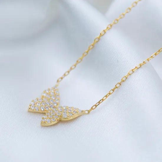 Triple Butterfly Animal Shiny CZ Shaker Silver Necklace | 925 Sterling Silver Wholesale | Sade Silver Triple Butterfly Animal Shiny CZ Shaker Silver Necklace - Sade 925 Silver Jewelry