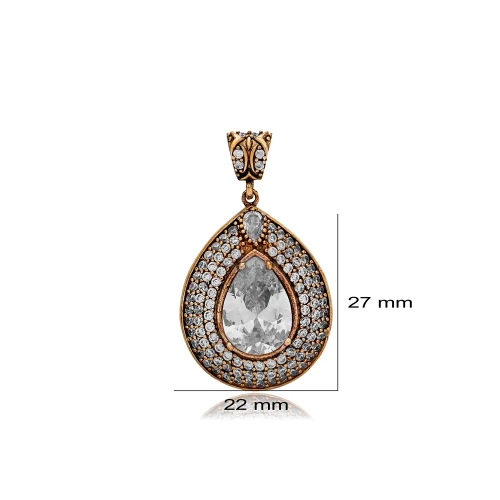 Clear Pear Double Halo CZ 925 Sterling Silver Necklace
