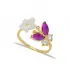 Ruby Emerald Flower Open Butterfly Sterling Silver Ring