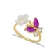 Ruby Emerald Flower Open Butterfly Sterling Silver Ring