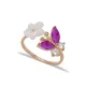 Ruby Emerald Flower Open Butterfly Sterling Silver Ring