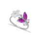 Ruby Emerald Flower Open Butterfly Sterling Silver Ring
