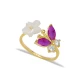 Ruby Emerald Flower Open Butterfly Sterling Silver Ring | 925 Sterling Silver Wholesale | Sade Silver Ruby Emerald Flower Open Butterfly Sterling Silver Ring - Sade 925 Silver Jewelry