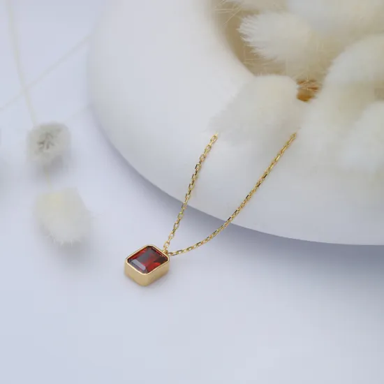 Square Shape Garnet Stone Minimalist Design Charm Necklace Square Shape Garnet Stone Minimalist Design Charm Necklace