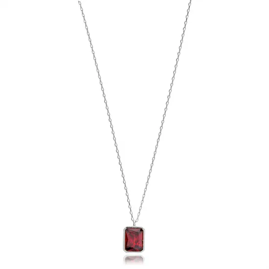 Square Shape Garnet Stone Minimalist Design Charm Necklace Square Shape Garnet Stone Minimalist Design Charm Necklace