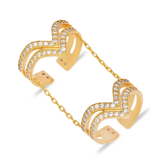Clear CZ Double Chain 925 Sterling Silver Ring Clear CZ Double Chain 925 Sterling Silver Ring