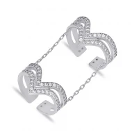Clear CZ Double Chain 925 Sterling Silver Ring