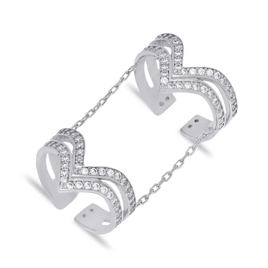 Clear CZ Double Chain 925 Sterling Silver Ring Clear CZ Double Chain 925 Sterling Silver Ring