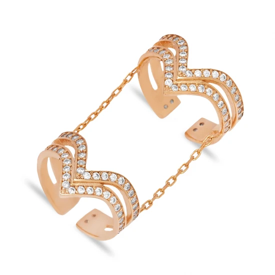 Clear CZ Double Chain 925 Sterling Silver Ring Clear CZ Double Chain 925 Sterling Silver Ring