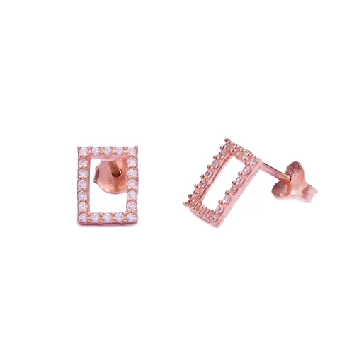 Rectangle Geometric Shape CZ Sterling Silver Earrings