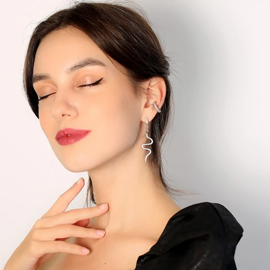 Snake CZ Pair 925 Sterling Silver Earrings - Sade 925 Silver Jewelry