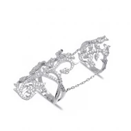 Double Chain CZ Two Fingers 925 Sterling Silver Ring
