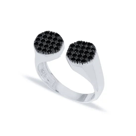 Little Finger Two Round Black CZ Adjustable Silver Ring Little Finger Two Round Black CZ Adjustable Silver Ring