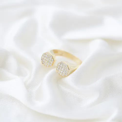 Little Finger Two Round Shape CZ Adjustable Silver Ring Little Finger Two Round Shape CZ Adjustable Silver Ring