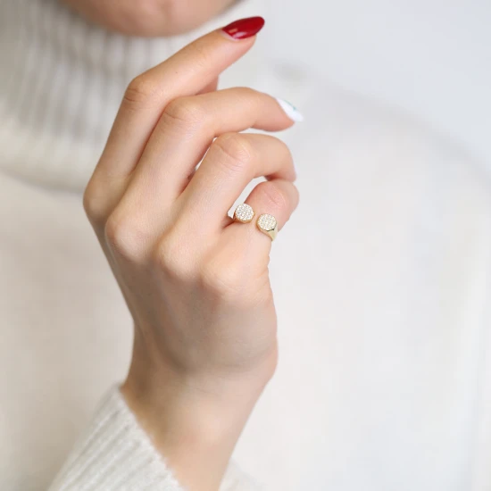 Little Finger Two Round Shape CZ Adjustable Silver Ring | 925 Sterling Silver Wholesale | Sade Silver Little Finger Two Round Shape CZ Adjustable Silver Ring - Sade 925 Silver Jewelry
