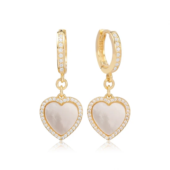 Mother Of Pearl Heart CZ Dangle 925 Silver Earrings Mother Of Pearl Heart CZ Dangle 925 Silver Earrings