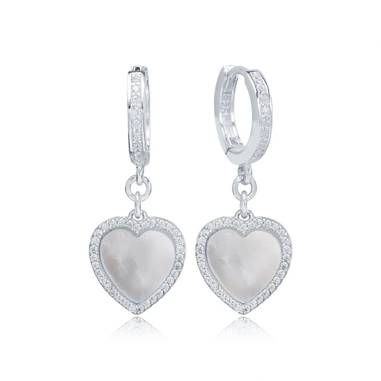 Mother Of Pearl Heart CZ Dangle 925 Silver Earrings Mother Of Pearl Heart CZ Dangle 925 Silver Earrings
