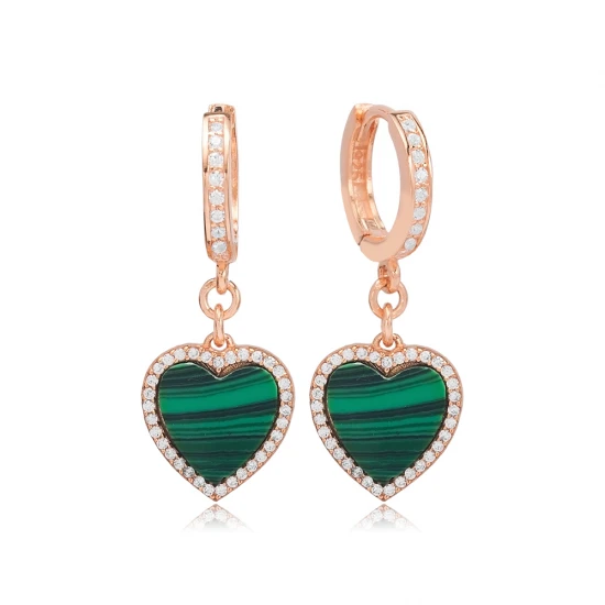 Malachite Heart CZ Dangle 925 Sterling Silver Earrings Malachite Heart CZ Dangle 925 Sterling Silver Earrings
