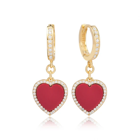 Red Heart CZ Dangle 925 Sterling Silver Earrings | 925 Sterling Silver Wholesale | Sade Silver Red Heart CZ Dangle 925 Sterling Silver Earrings - Sade 925 Silver Jewelry