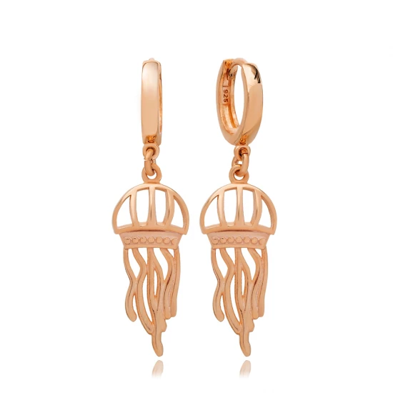 Plain Jellyfish Animal Dangle Sterling Silver Earrings