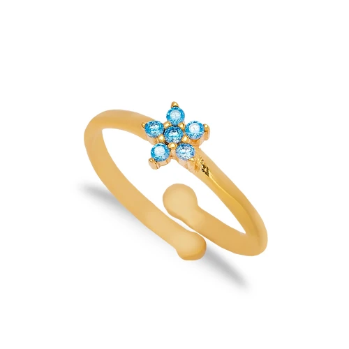 Flower Aquamarine Adjustable 925 Sterling Silver Ring