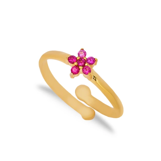 Flower Ruby Adjustable 925 Sterling Silver Ring | 925 Sterling Silver Wholesale | Sade Silver Flower Ruby Adjustable 925 Sterling Silver Ring - Sade 925 Silver Jewelry
