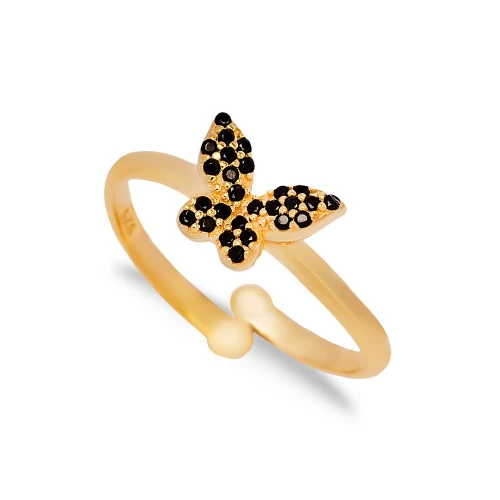 Butterfly Black CZ Adjustable 925 Sterling Silver Ring