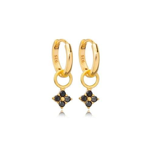 Black CZ Geometric Shape Dangle 925 Silver Earrings