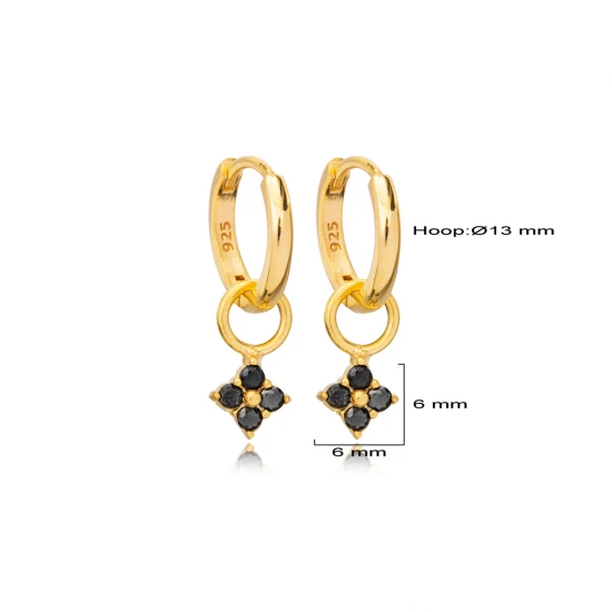 Black CZ Geometric Shape Dangle 925 Silver Earrings Black CZ Geometric Shape Dangle 925 Silver Earrings