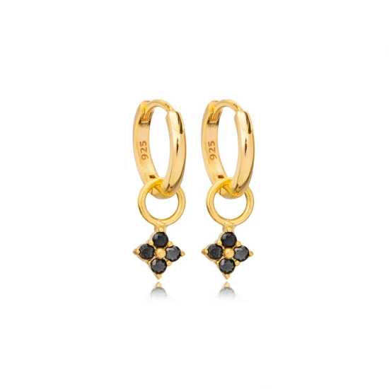 Black CZ Geometric Shape Dangle 925 Silver Earrings Black CZ Geometric Shape Dangle 925 Silver Earrings