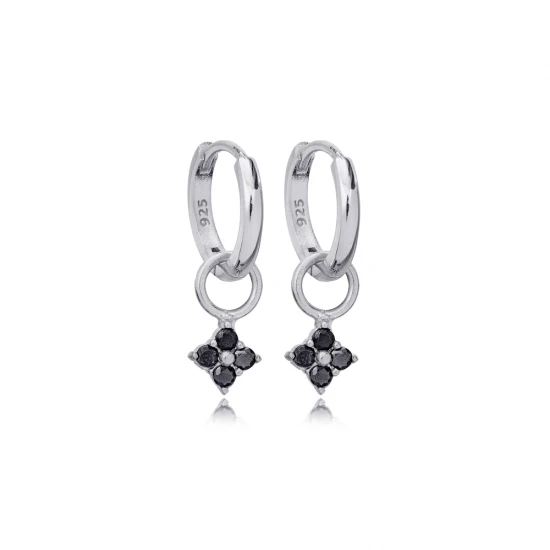 Black CZ Geometric Shape Dangle 925 Silver Earrings Black CZ Geometric Shape Dangle 925 Silver Earrings