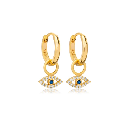 Eye Shape Eye Sapphire With CZ Dangle Silver Earrings