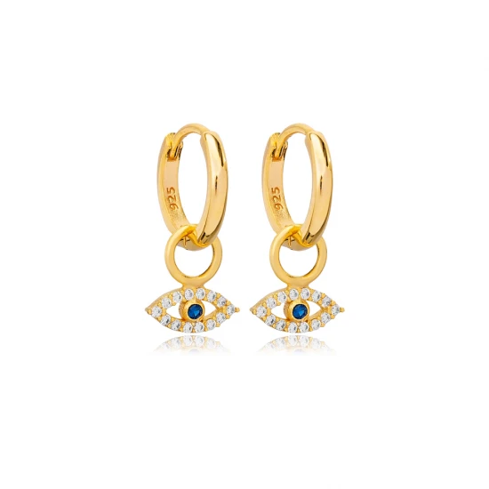 Eye Shape Eye Sapphire With CZ Dangle Silver Earrings | 925 Sterling Silver Wholesale | Sade Silver Eye Shape Eye Sapphire With CZ Dangle Silver Earrings - Sade 925 Silver Jewelry