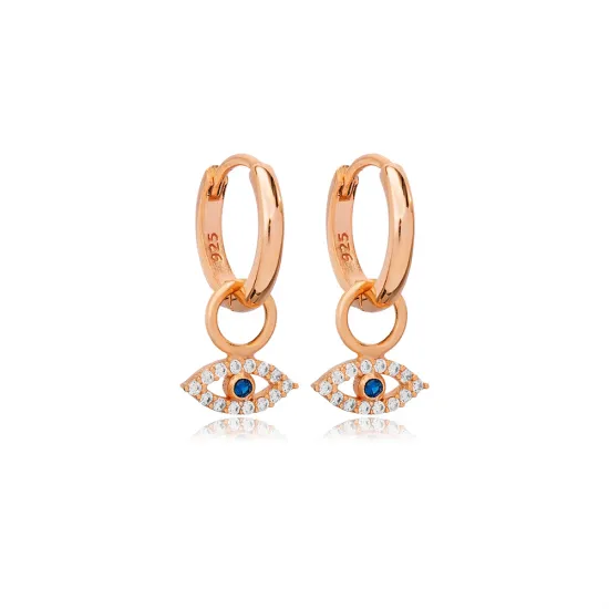Eye Shape Eye Sapphire With CZ Dangle Silver Earrings | 925 Sterling Silver Wholesale | Sade Silver Eye Shape Eye Sapphire With CZ Dangle Silver Earrings - Sade 925 Silver Jewelry