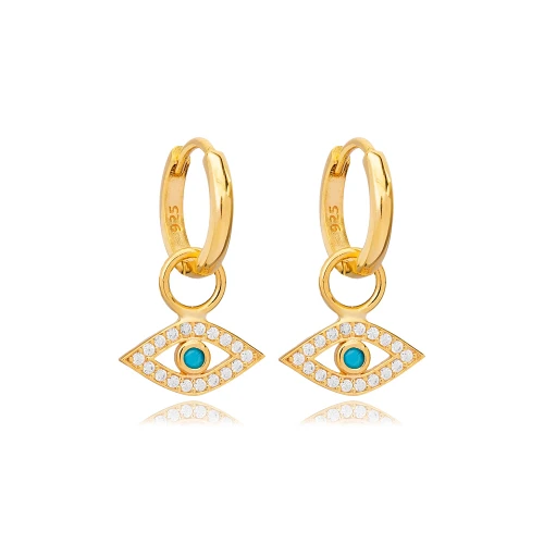 Eye Shape Eye Turquoise With CZ Dangle Silver Earrings