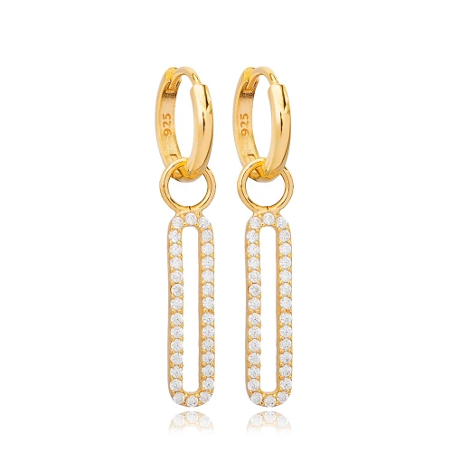 Tiny Geometric Shape CZ Dangle Sterling Silver Earrings