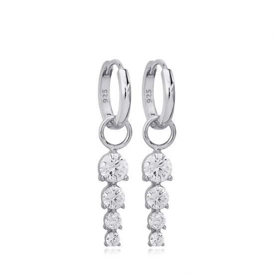 Round Shape Brillant CZ Dangle Sterling Silver Earrings | 925 Sterling Silver Wholesale | Sade Silver Round Shape Brillant CZ Dangle Sterling Silver Earrings - Sade 925 Silver Jewelry