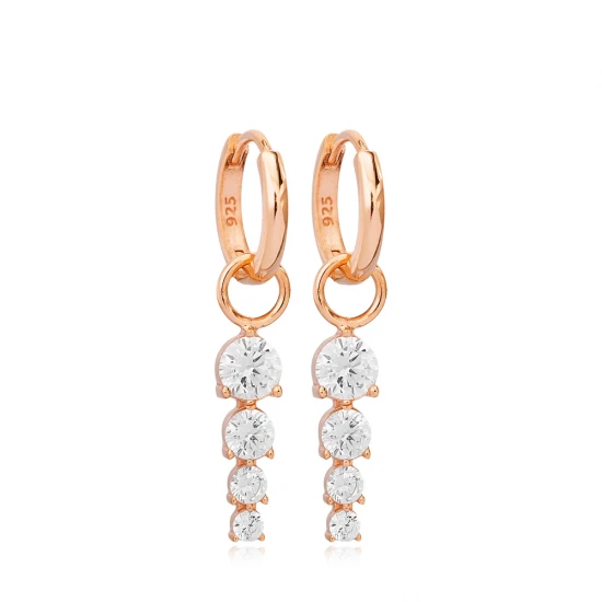 Round Shape Brillant CZ Dangle Sterling Silver Earrings | 925 Sterling Silver Wholesale | Sade Silver Round Shape Brillant CZ Dangle Sterling Silver Earrings - Sade 925 Silver Jewelry