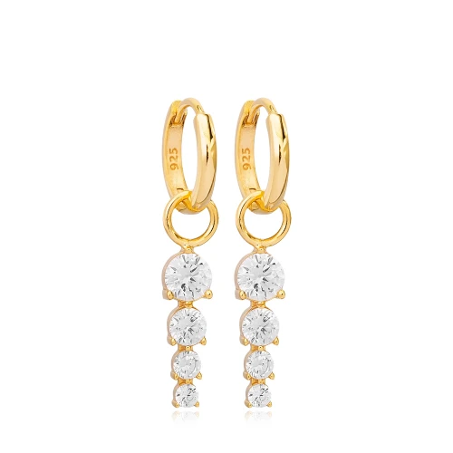 Round Shape Brillant CZ Dangle Sterling Silver Earrings