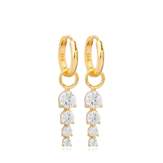 Round Shape Brillant CZ Dangle Sterling Silver Earrings | 925 Sterling Silver Wholesale | Sade Silver Round Shape Brillant CZ Dangle Sterling Silver Earrings - Sade 925 Silver Jewelry