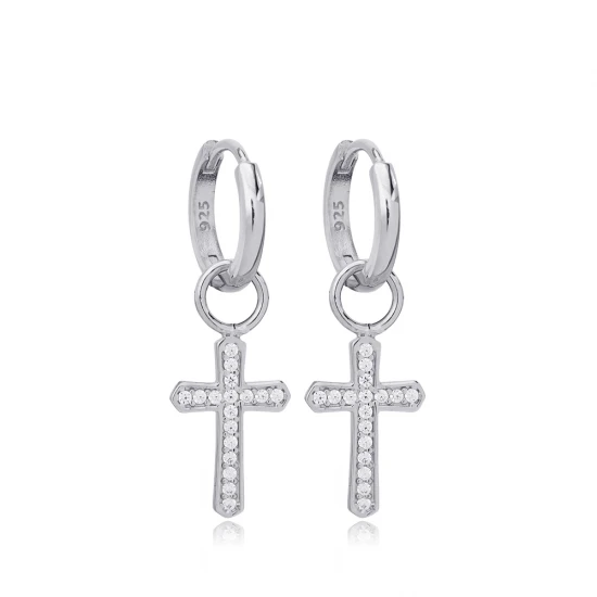Cross CZ Christian Collection Dangle Silver Earrings | 925 Sterling Silver Wholesale | Sade Silver Cross CZ Christian Collection Dangle Silver Earrings - Sade 925 Silver Jewelry