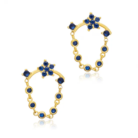 Star Chain Sapphire Silver Stud Earrings