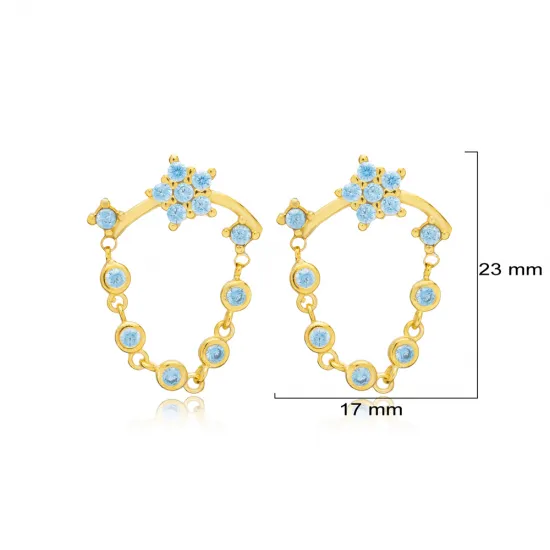 Star Chain Aquamarine Silver Stud Earrings Star Chain Aquamarine Silver Stud Earrings