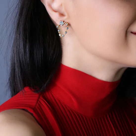Star Chain Aquamarine Silver Stud Earrings Star Chain Aquamarine Silver Stud Earrings