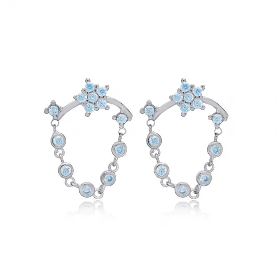Star Chain Aquamarine Silver Stud Earrings Star Chain Aquamarine Silver Stud Earrings