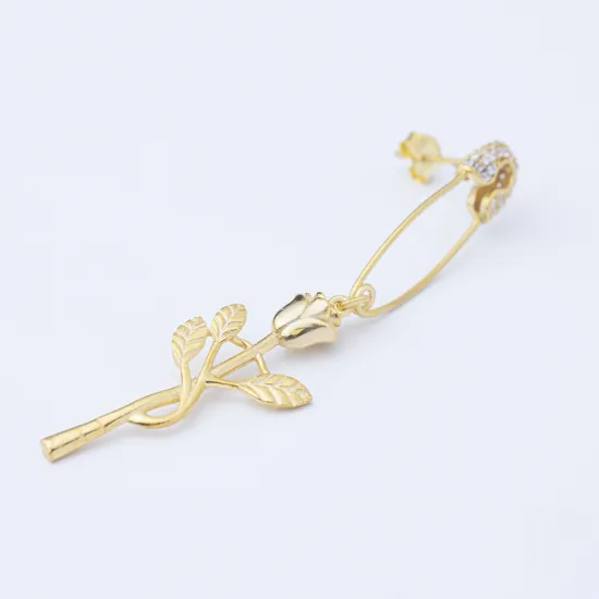 Rose Flower Safety Pin Silver Stud Earrings Rose Flower Safety Pin Silver Stud Earrings
