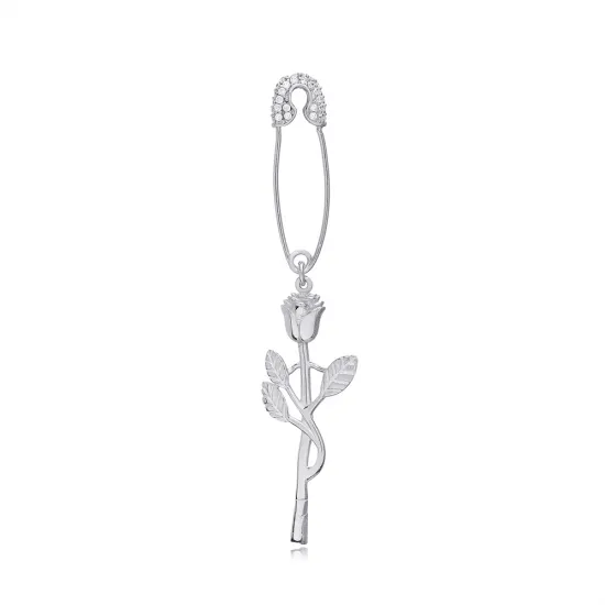 Rose Flower Safety Pin Silver Stud Earrings Rose Flower Safety Pin Silver Stud Earrings