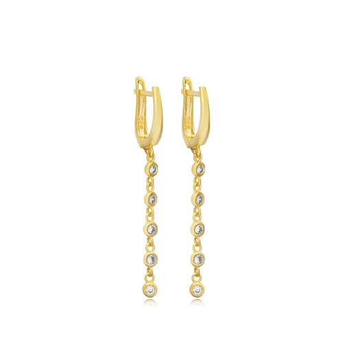 New Shiny Round Cut CZ Long Sterling Silver Earrings