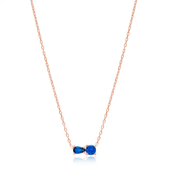 Double Sapphire 925 Sterling Silver Necklace Double Sapphire 925 Sterling Silver Necklace