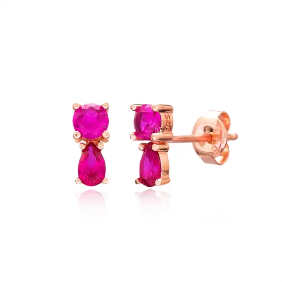 Double Ruby Stone 925 Silver Stud Earrings Double Ruby Stone 925 Silver Stud Earrings